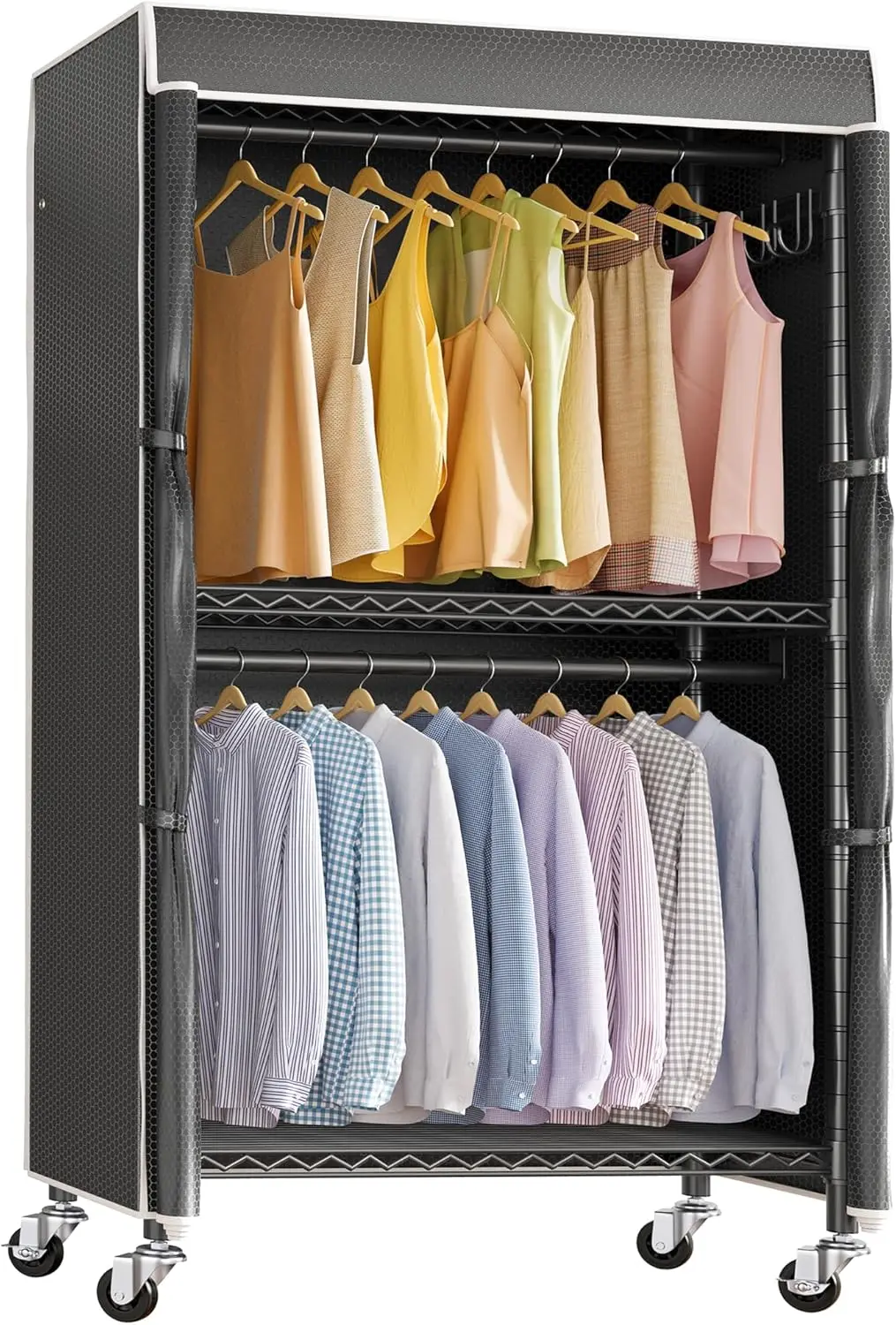 

R2C Medium Heavy Duty Clothes Rack Rolling Garment Rack with Cover Adjustable Clothing Rack for Hanging Clothes Portable Closets