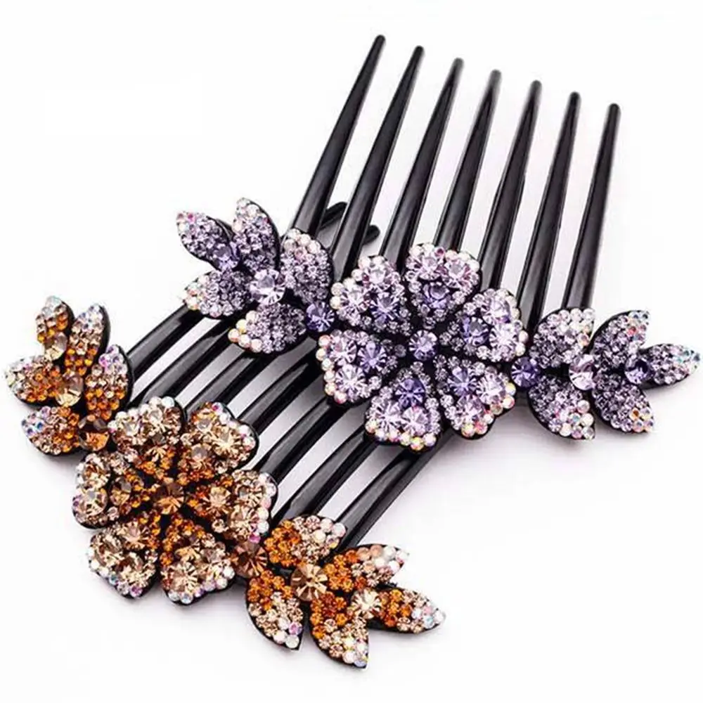 Luxury Bride Headpiece Hair Accessories Women Headdress Inlaid Flower Shiny Rhinestone Hair Comb Hairpin