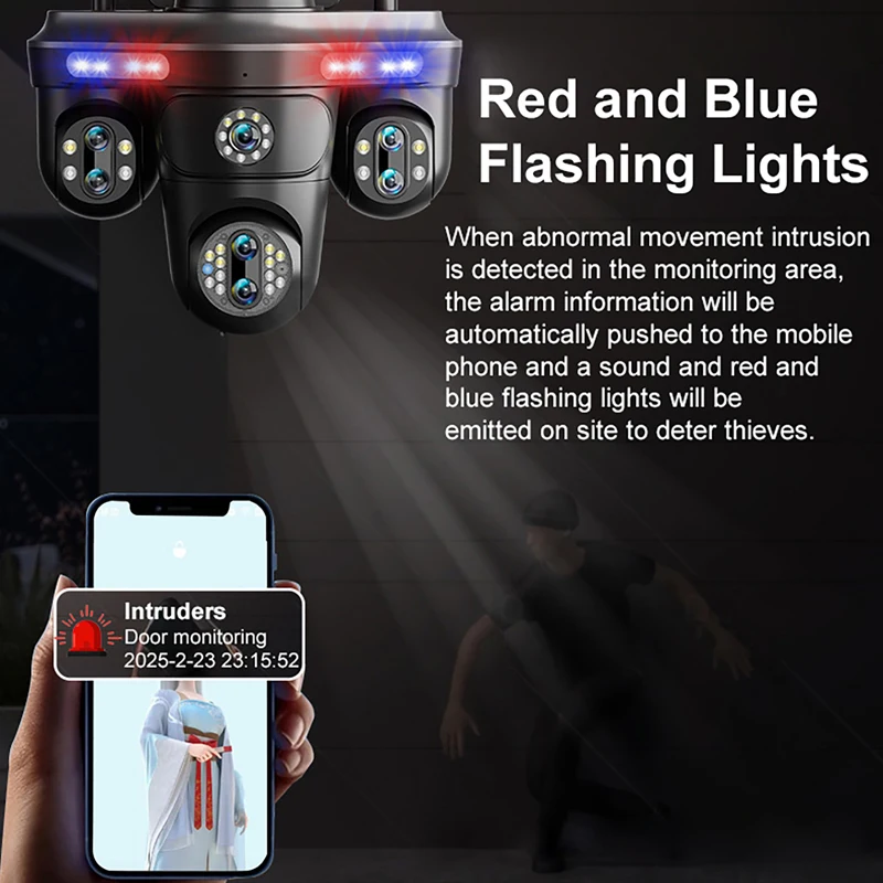 35MP 7 Lens IP Camera Outdoor 10X Zoom Four Screen Wireless Surveillance Cam Auto Tracking WiFi Waterproof Security CCTV Camera