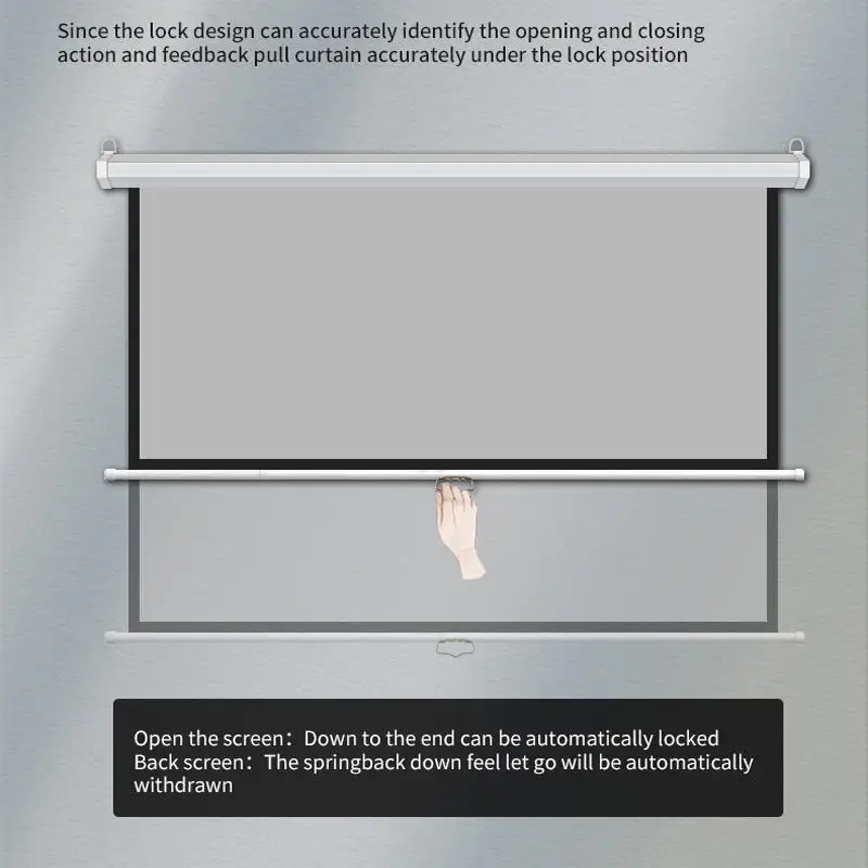 2026High Quality 100 Inch 4:3 Matt White Manual Pull-down Automatic Locking Projector Screen for Home Theaterpromote sales