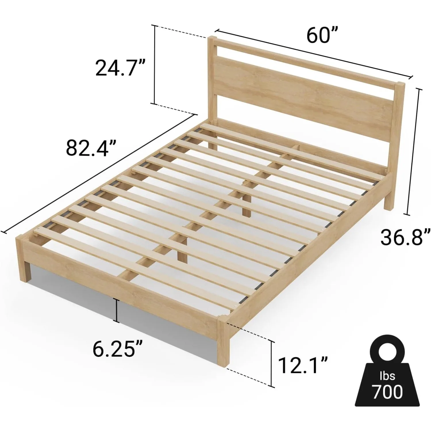 Signature Wood Platform Bed Frame with Headboard, Essential, Noise Free, Under Bed Storage, No Box Spring Needed, Easy Assembly (Natural, Queen (U.S. Standard))
