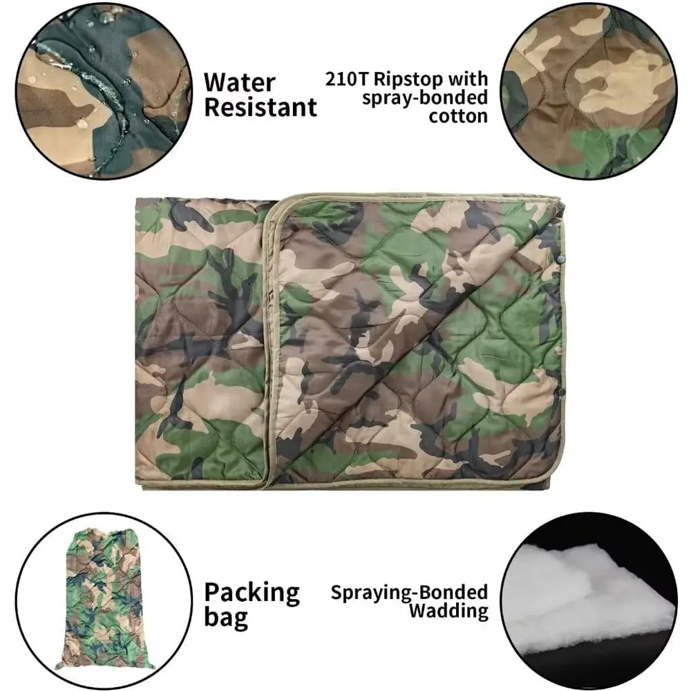 BDU Camo Quilted Pad Portable US Jungle Light Summer Cotton Single Bed Comforter Blanket Compressible Camping Rug Cover Washable