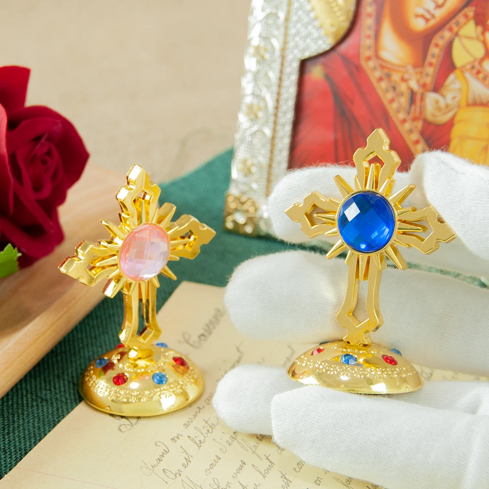 جديد رائع سبيكة الأسرة منضدية الديكور مع منحوتة الكنيسة الدينية الصلبان الداخلية مركز وحدة التحكم الديكور صندوق هدية #1