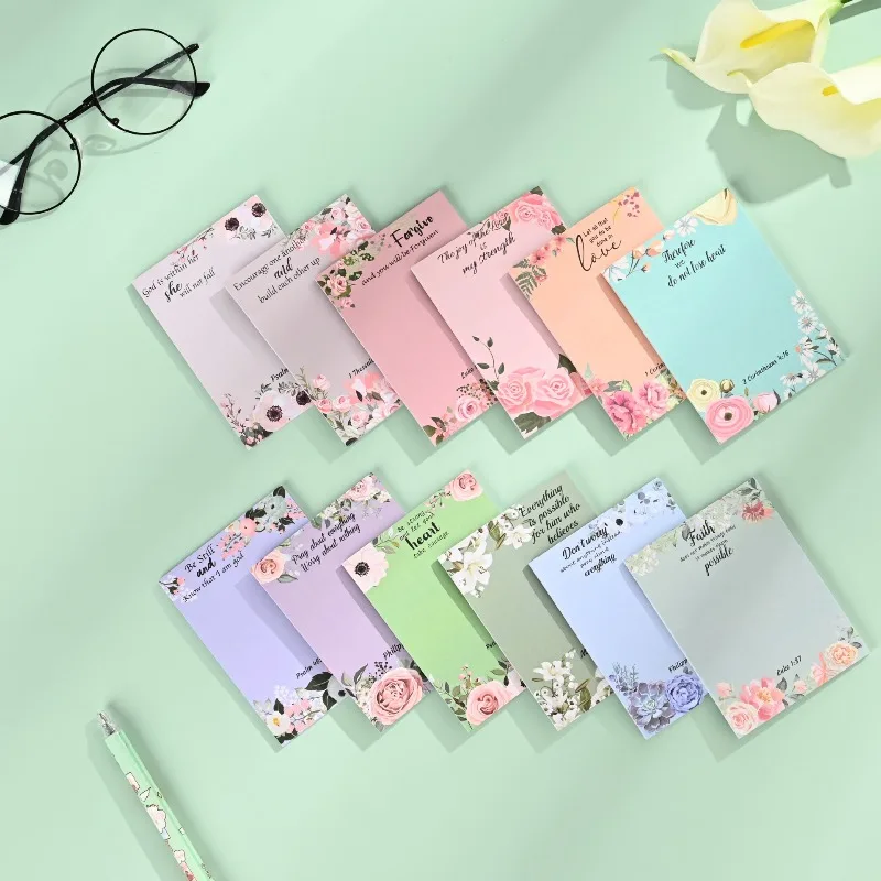 ملاحظات لاصقة زهرية مكونة من 12 لونًا، نمط داخلي مع ملمس ممتاز، دفتر ملاحظات ريترو للمجلات، قابل للإزالة وإعادة الاستخدام #1