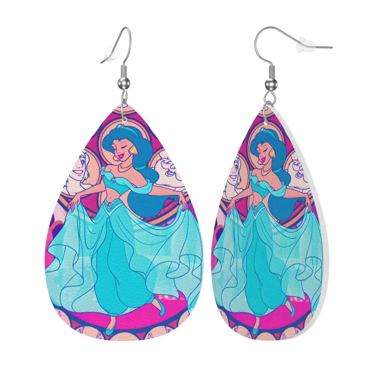 Custom Cute Cartoon Aladdin Leather Teardrop Earrings for Women Leather Earrings Fashion Lightweight for Parties Holidays
