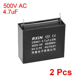 2pcs CBB61 Run Capacitor 500V AC 4.7uF 2-pin Metallized Polypropylene Film Capacitors for Ceiling Fan