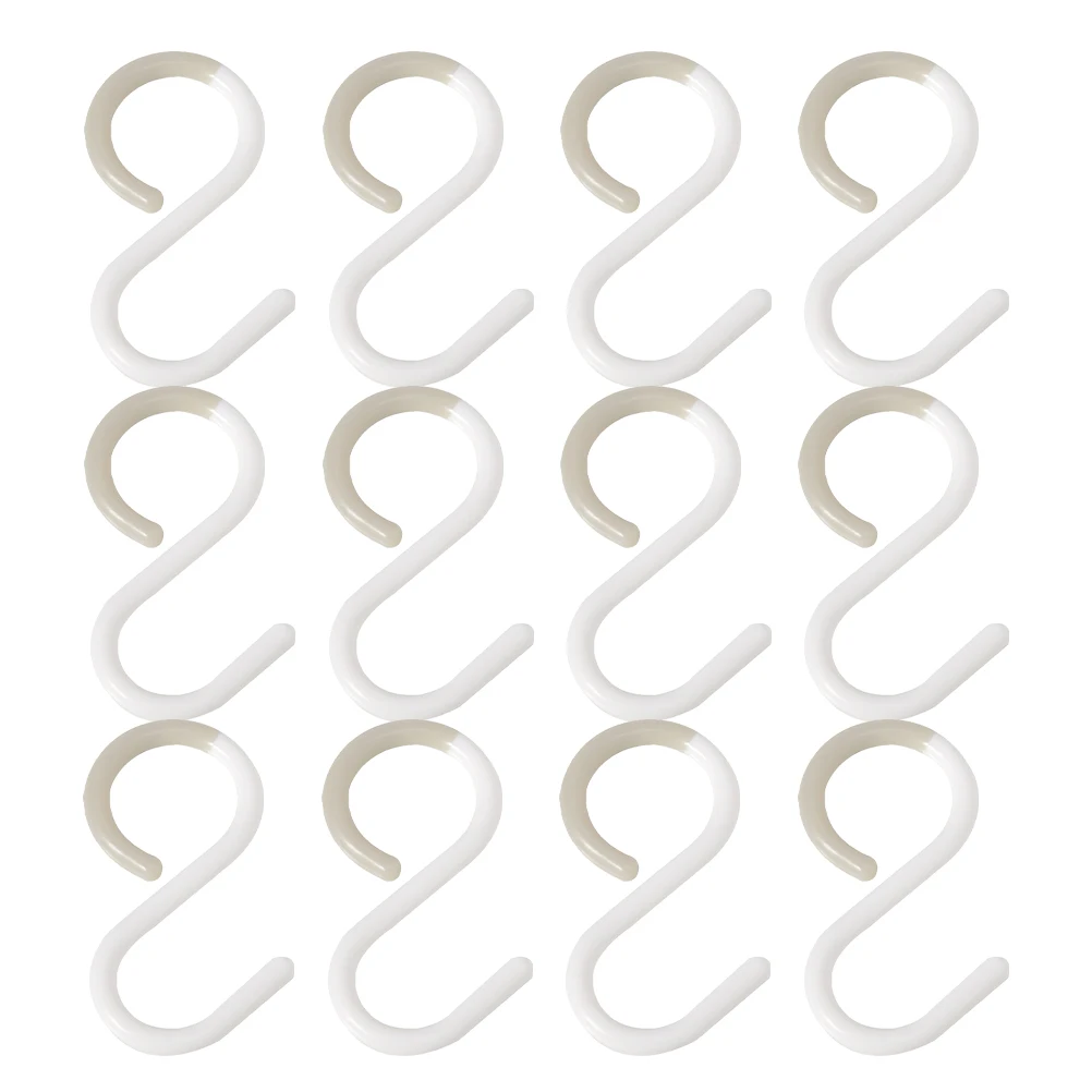 

12pcs S Hooks Plastic Hangers White Small Size Bathroom Kitchen Closet Storage Key Hooks Multipurpose Hanging Organizer