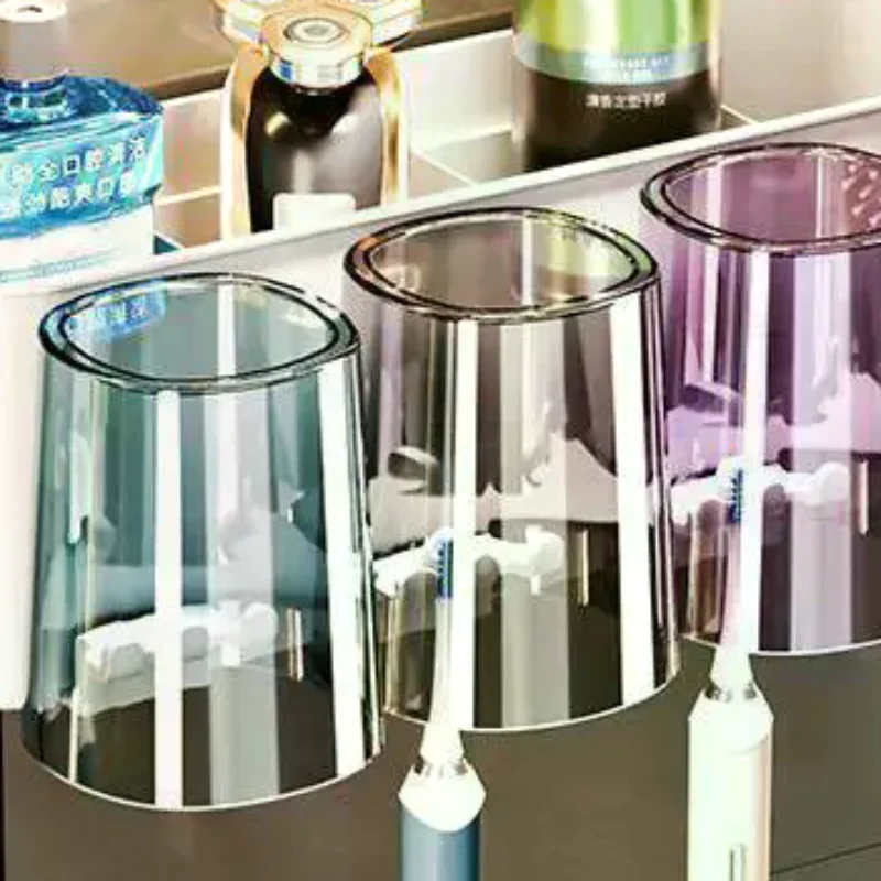 Support mural multifonctionnel pour brosses à dents et tasses, étagère de salle de bain sans perforation, porte-gobelet et porte-brosse à dents