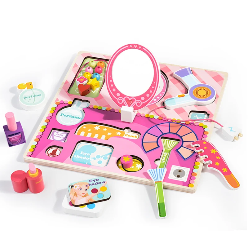 Kidus Wooden Cosmetic Toy Set  for Toddlers Beauty Salon Set with Makeup, Brush, Mirror