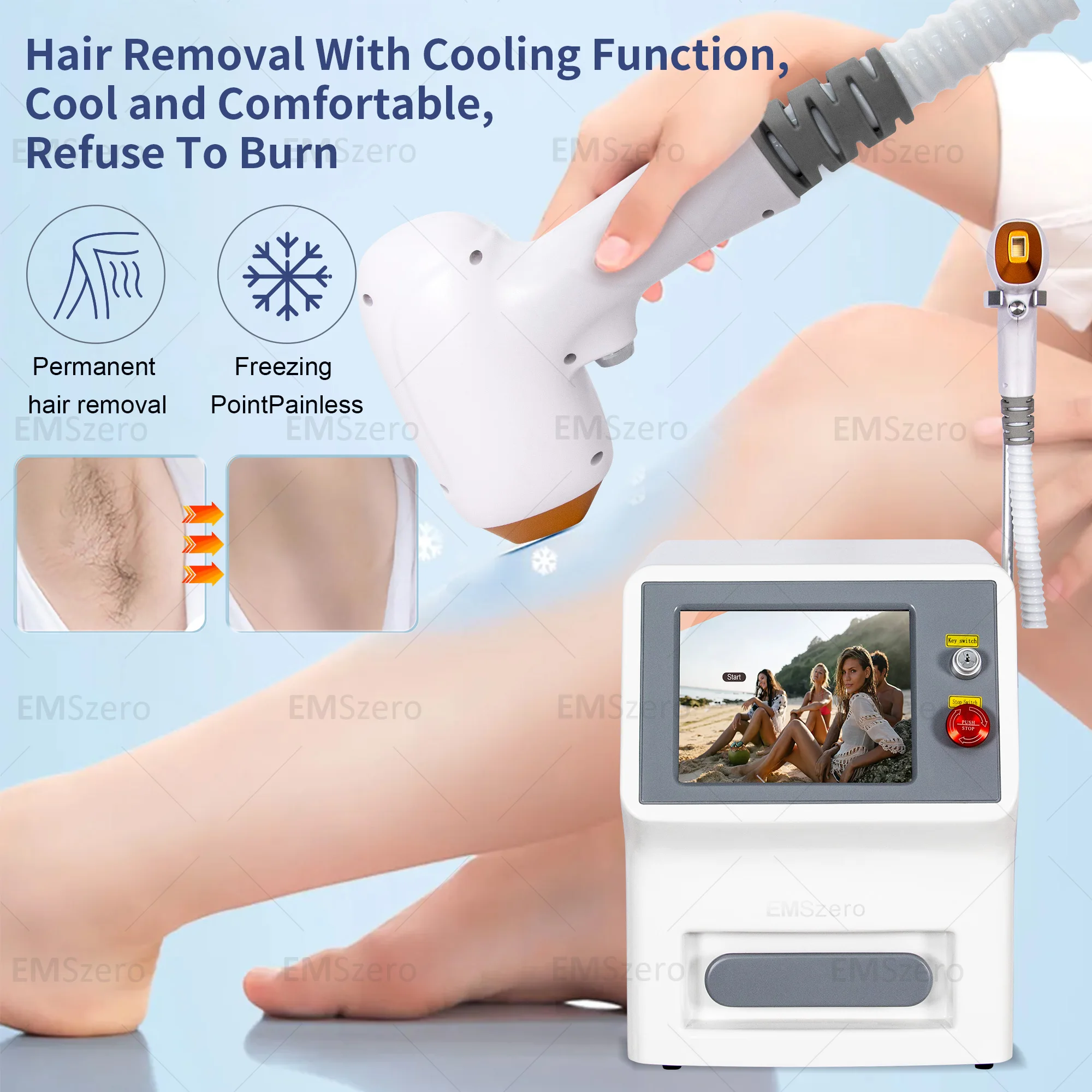 Ice Platinum Diode Laser Hair Removal Machine 3 Wavelengths 755/1064/808nm Permanent Painless Alexandrite CE Certified Hair Remo