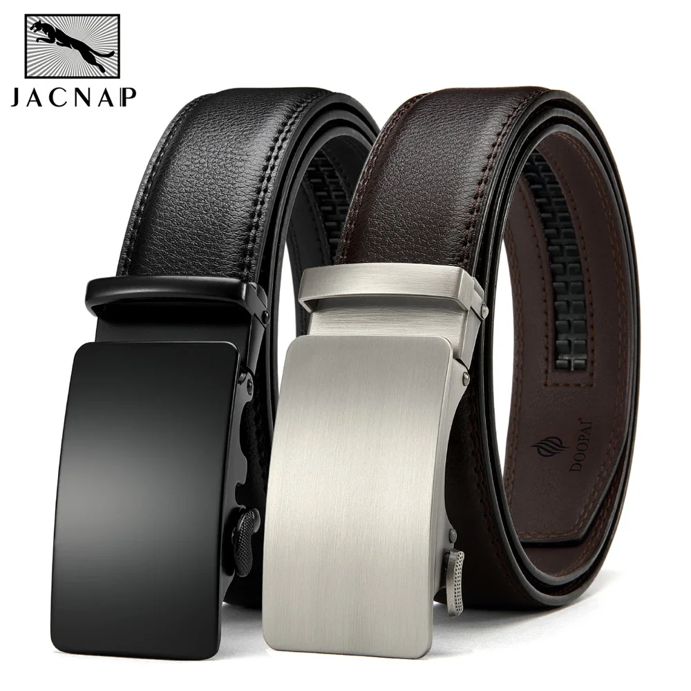 JACNAIP Men\'s Belt Belts Genuine Leather Cowskin Waistband Suspenders Man Gift Black Stretch Buckles For Suit Luxury Brand Ratch