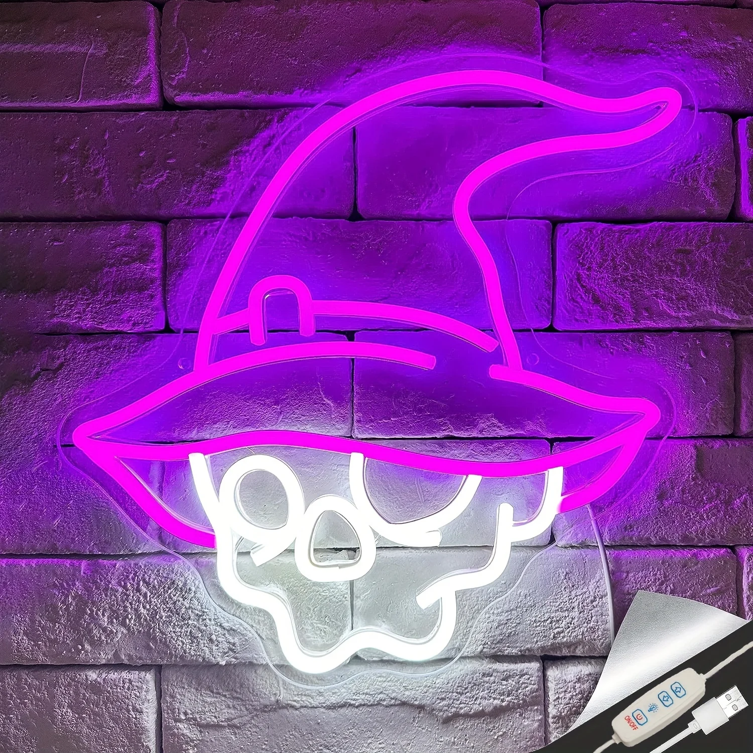 

Skull Witch Hat Neon Signs LED Neon Light Sign Light Up Neon Signs Halloween Decor Man Cave, Bedroom,Party Atmosphere Light,