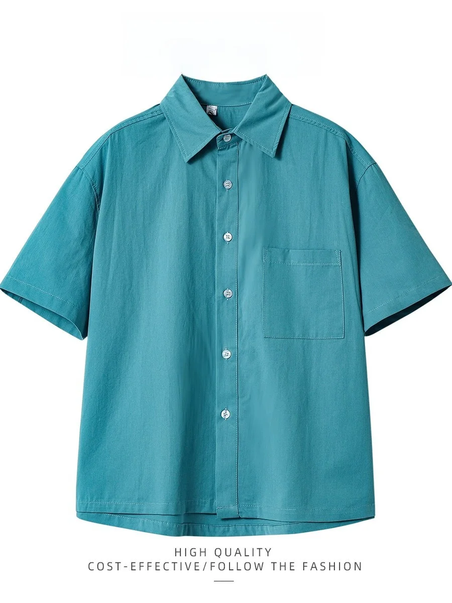 

Casual Loose Short Sleeve Shirt Korean Style Square Collar Unisex Summer Fashion Sensation Thin Outerwear Design Top