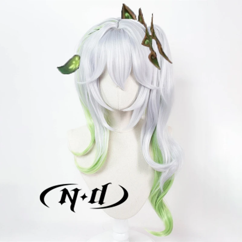 ND Nahida 코스프레 가발 Genshin Impact Lesser Lord Kusanal 헤어 피스 코스프레 헤어 가발 의상 파티 용 내열성 합성