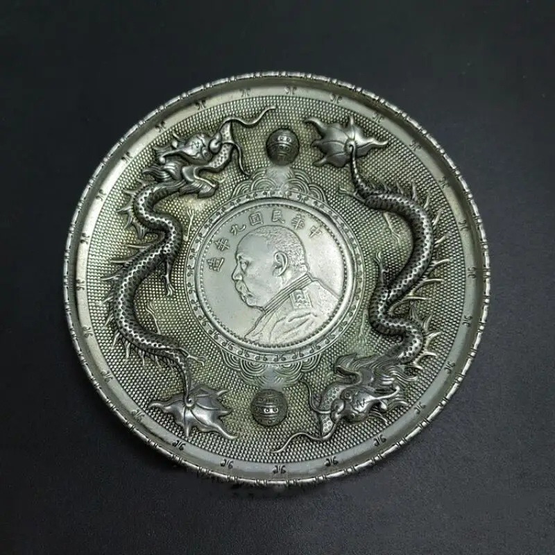 

Антикварный бронзовый рельеф с изображением дракона, инкрустированный серебряными монетами, декоративные монетные пластинки, украшения для офиса и дома, настольные украшения.