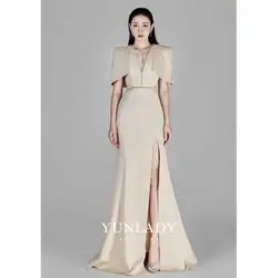 YUNLAN Light Champagne Mermaid Dubai Luxury Evening Gown with Cape Shawl 2023 Arabian Women's Long Wedding Prom Party Guest Gown