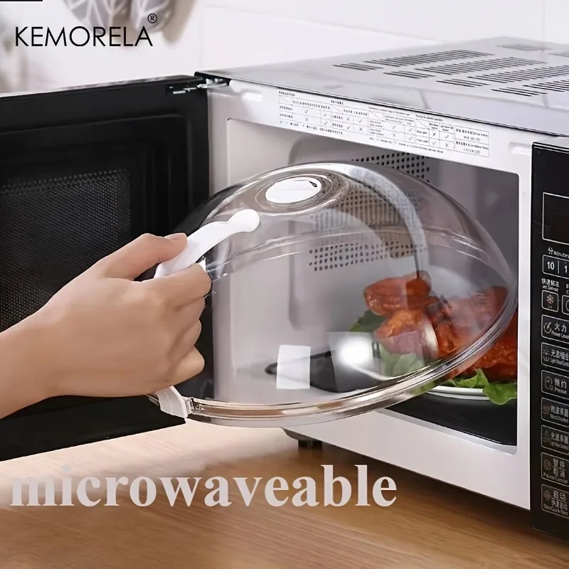 High Temperature Resistant Microwave Food Splash Guard with Steam Vent And Handle Transparent Plate Cover for Food Heating