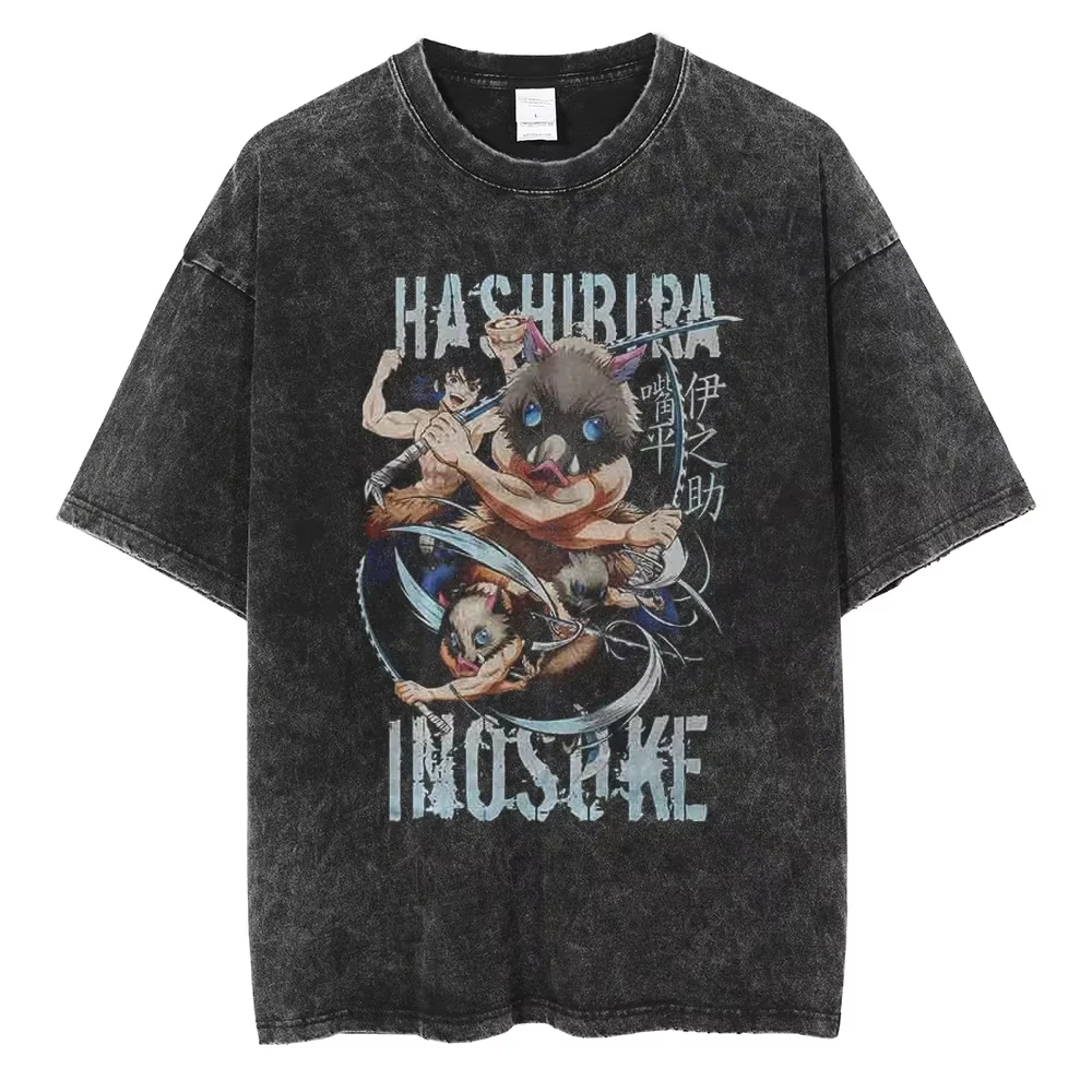 2026 Neues Demon Slayer Hochwertiges T-Shirt für Herren und Damen Baumwolle Vintage-Waschung Bedruckt Retro Streetwear Familien-Matching-Oberteile