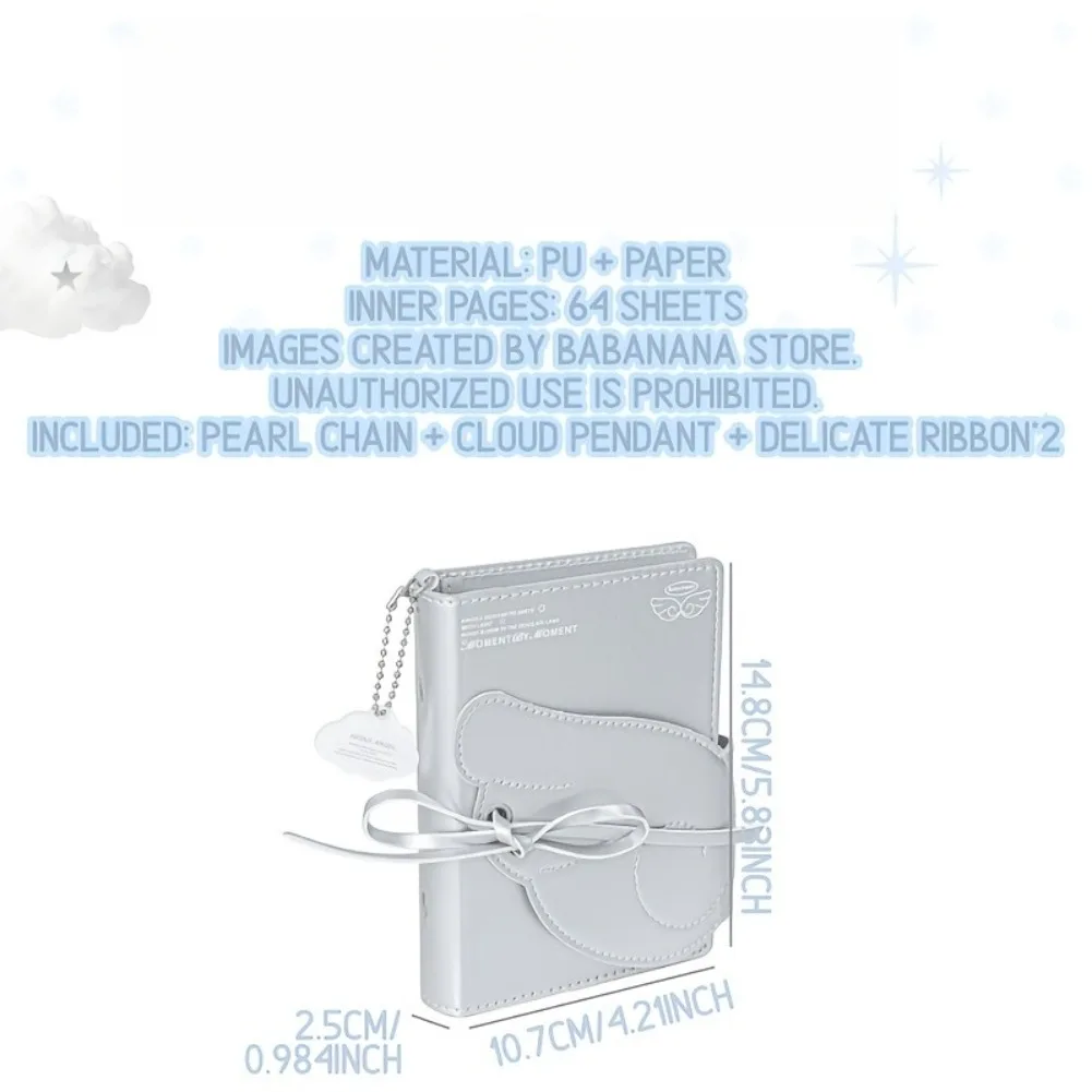 Kawaii Angel Wings Notebook A7 Leather 3 Fold Binder Journal Elastic Closure Loose Leaf Sketchbook Multi Pocket Storage Planner