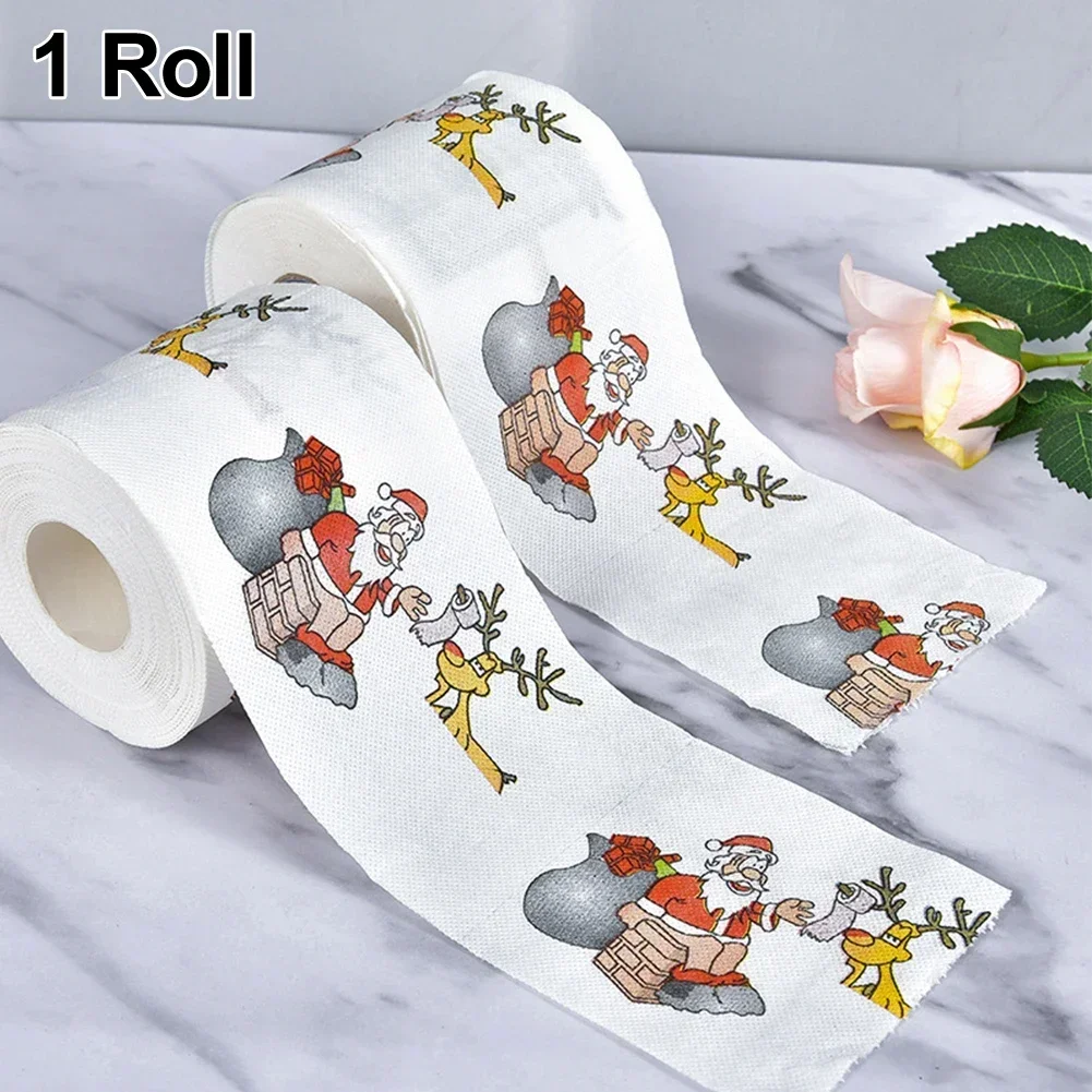 Christmas Pattern Series Roll Paper Prints Funny Toilet Paper Supply Delicate Santa Pattern Design Suitable For Home And Cafe