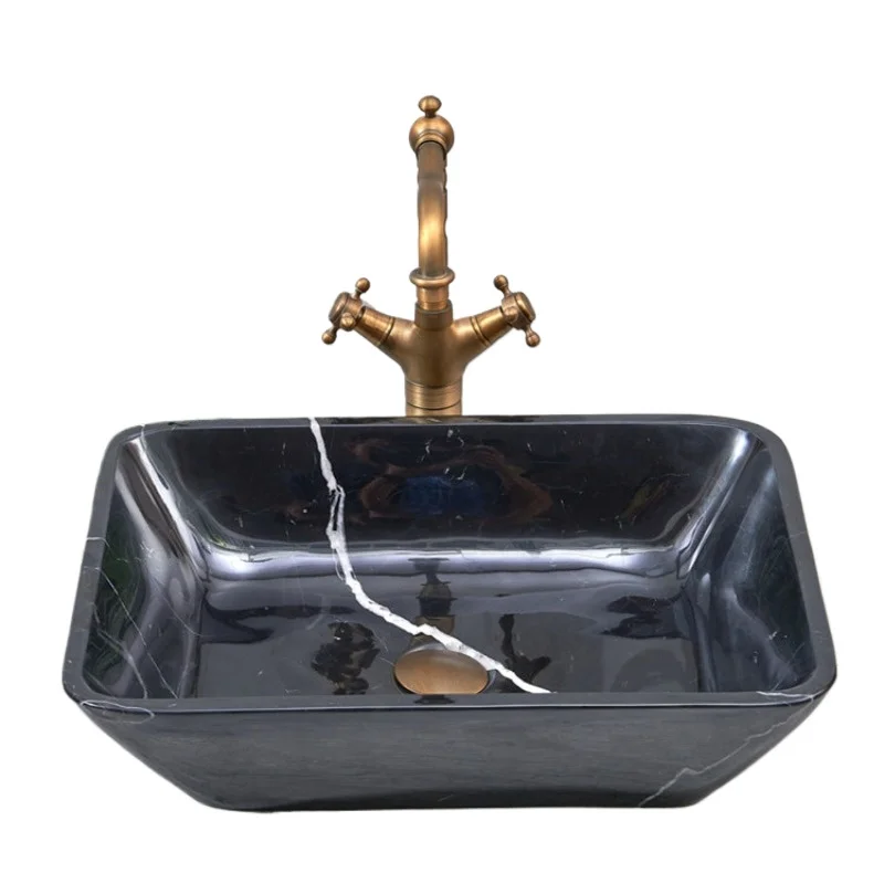 

Nordic marble countertop basin wash basin rectangular black simple basin household European art washbasin