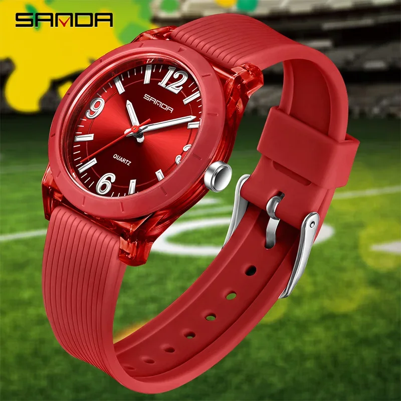 SANDA New Fashion Youth Student Quartz Watches Silicone Strap Outdoor Sport Waterproof Watch Luminous Hands Student Quartz Watch