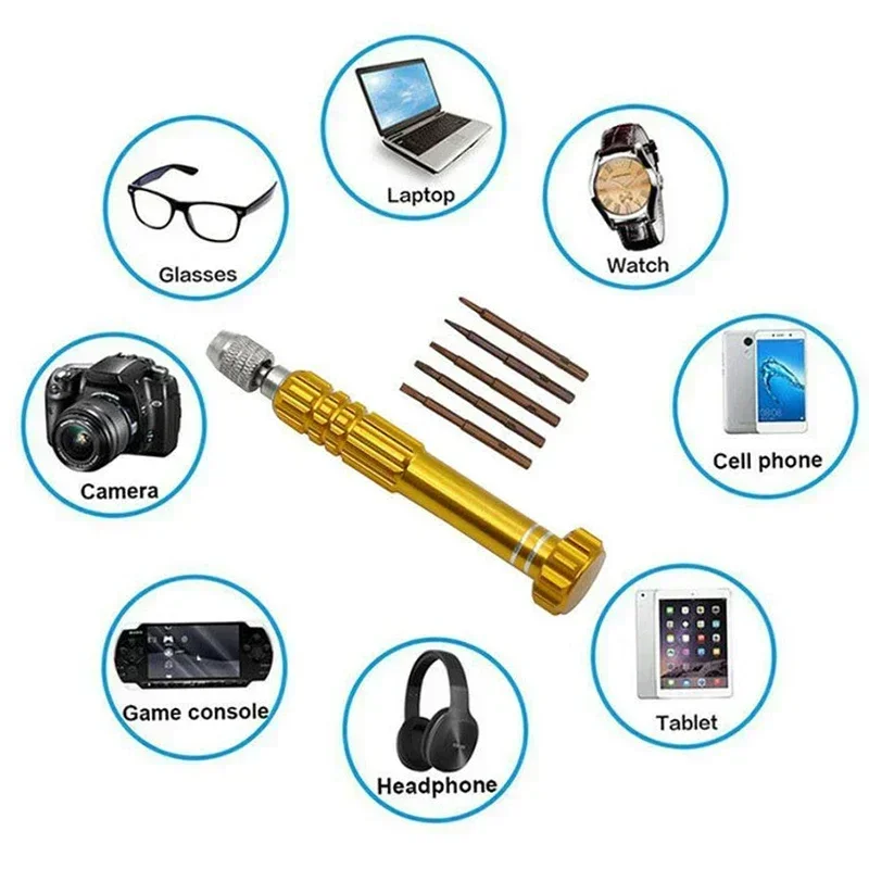 Set Obeng Magnetik Presisi 5 In 1 DIY S2 Bit Baja Aloi Pegangan Anti-selip untuk Alat Pembuka Perbaikan Tablet Ponsel