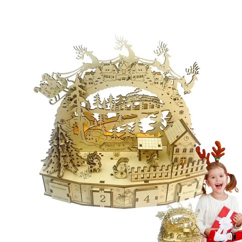 

Wood Model Kits For Adults Countdown To Christmas Model Kit Christmas Village Model Building Kit With LED Light Holiday Home