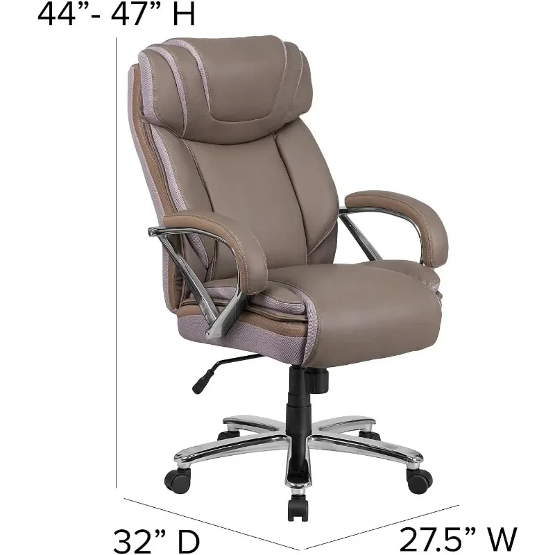 Silla de oficina ergonómica giratoria ejecutiva, asiento Extra ancho, grande y alto, cuero marrón