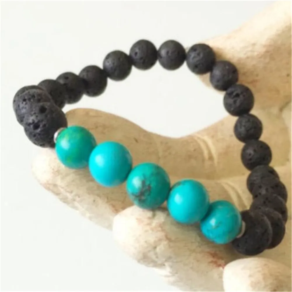 8mm Turquoise Volcanic Stone Stretchy Bracelet 7.5 Inches Eco-Friendly Wrap Trendy Unisex Chain Adjustable Charm Men