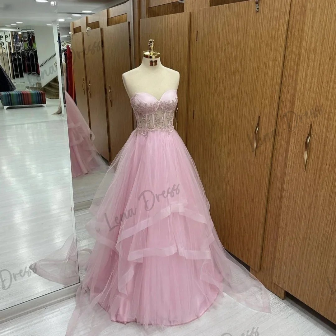 Lena-Pink Ball Dress 2024 Tulle Sticker A-line Evening Dress Birthday Wedding Formal Occasion Dress