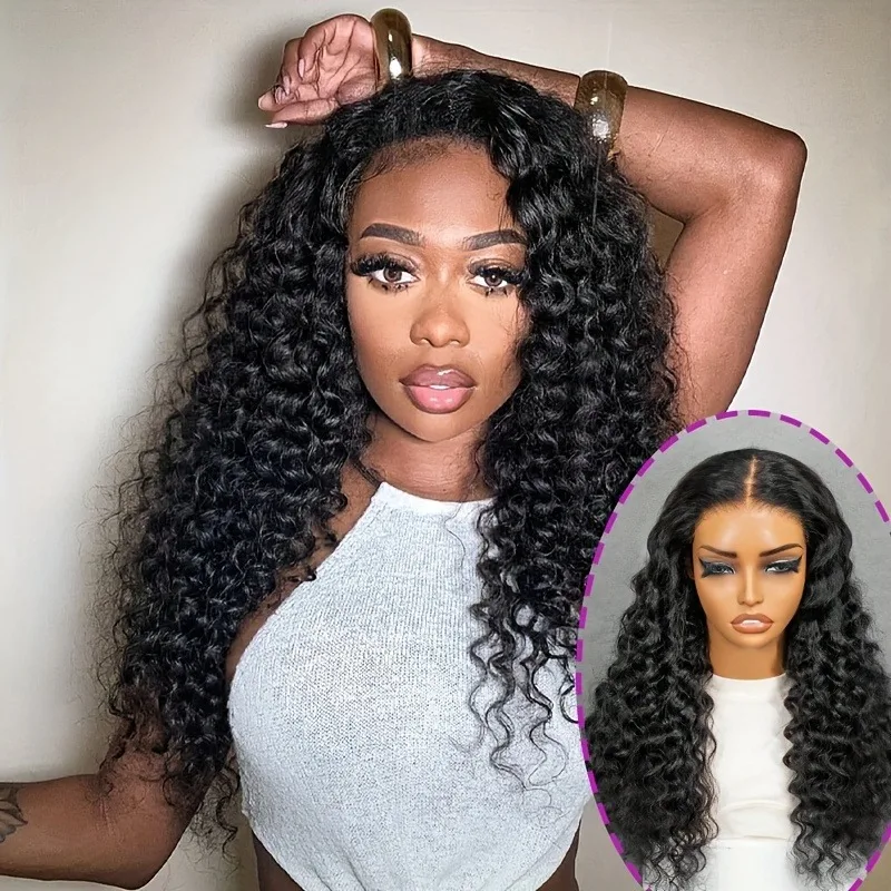 13x5 موجة المياه الطبيعية الأسود الدانتيل أمامي الشعر البشري جيري الضفيرة على استعداد لارتداء قبل قطعها قبل قطع الدانتيل شعر مستعار واقعي #1