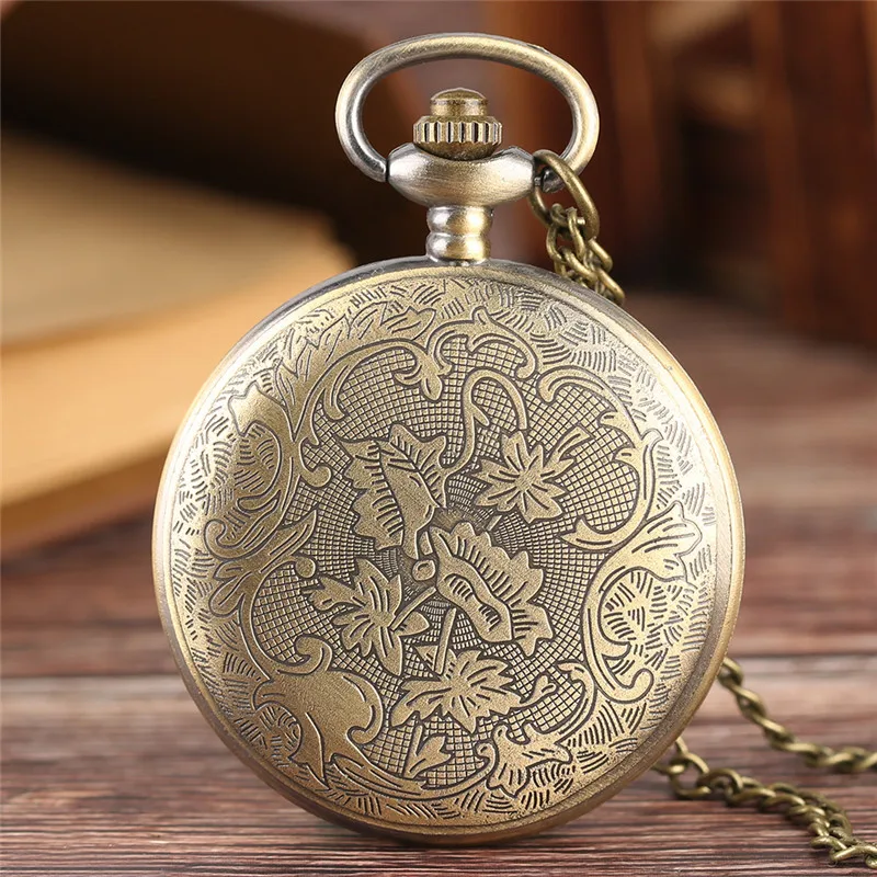 Classic Pcoket Watch with Flower Crystal Design Unisex Quartz Movement Watches Necklace Chain Timepiece Arabic Number Clock
