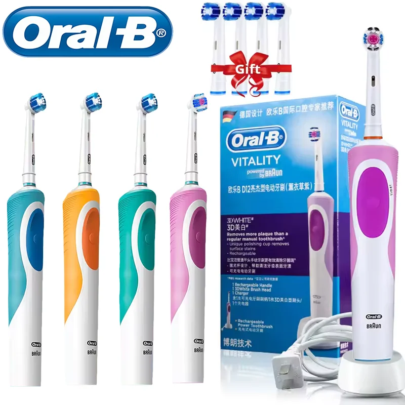 

Oral B Electric Toothbrush 2D Rotary Vibration Clean Charging Tooth Brush Cross Action Bristle Oral Care 4 Gift Brush Heads Free