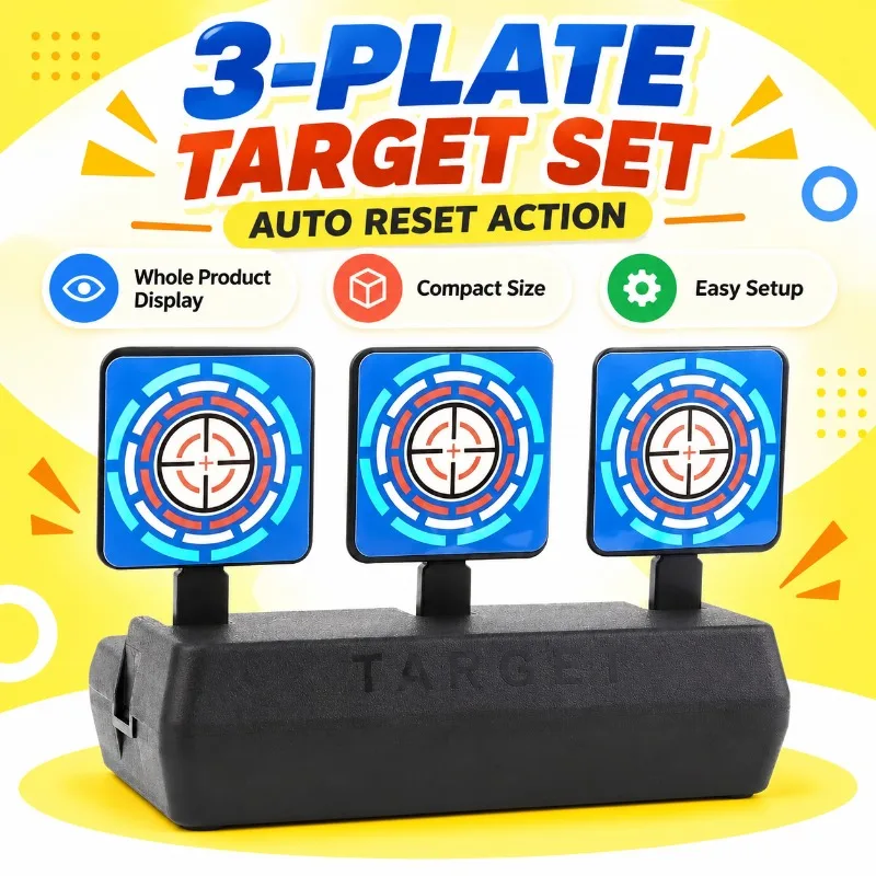 Compact 3‑Target Hobby Game Prop, Auto‑Reset Plastic Practice Target, Easy Placement for Desktop Backyard Pastime