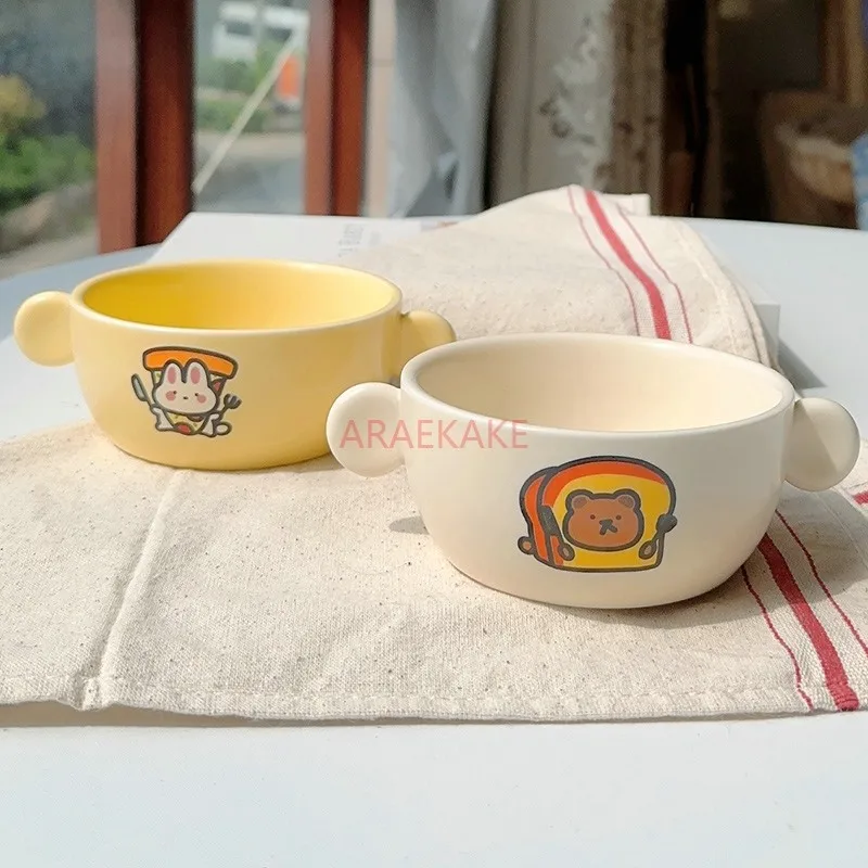 Double Ear Roast Bowl Ceramic Small Cute Children's Dining Special Bowl Cartoon 4.4 inch Bowl