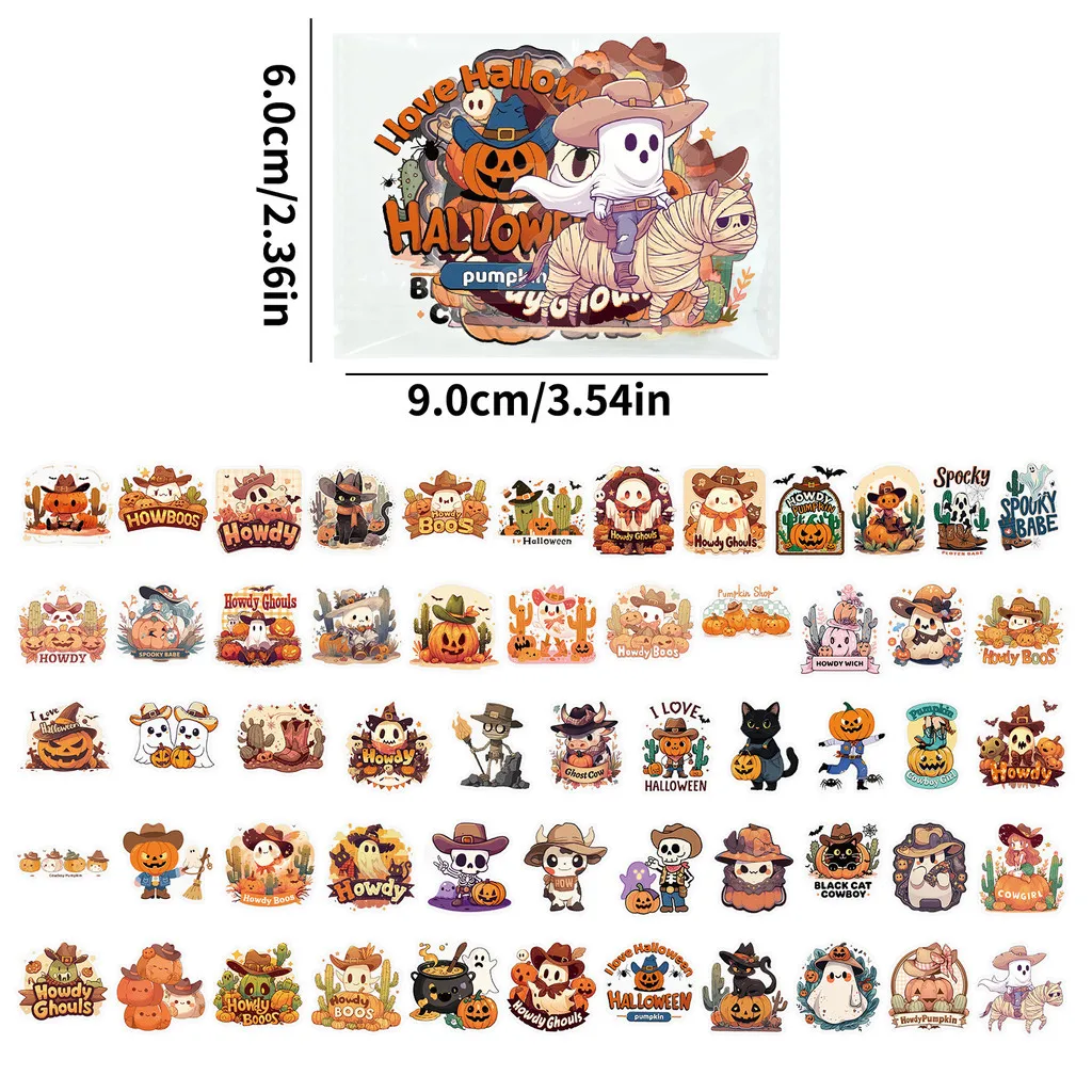 56 piezas nuevas pegatinas transparentes de vaquero de Halloween para mascotas-materiales DIY de dibujos animados lindos para diarios de mano BulingBulingStickers Store