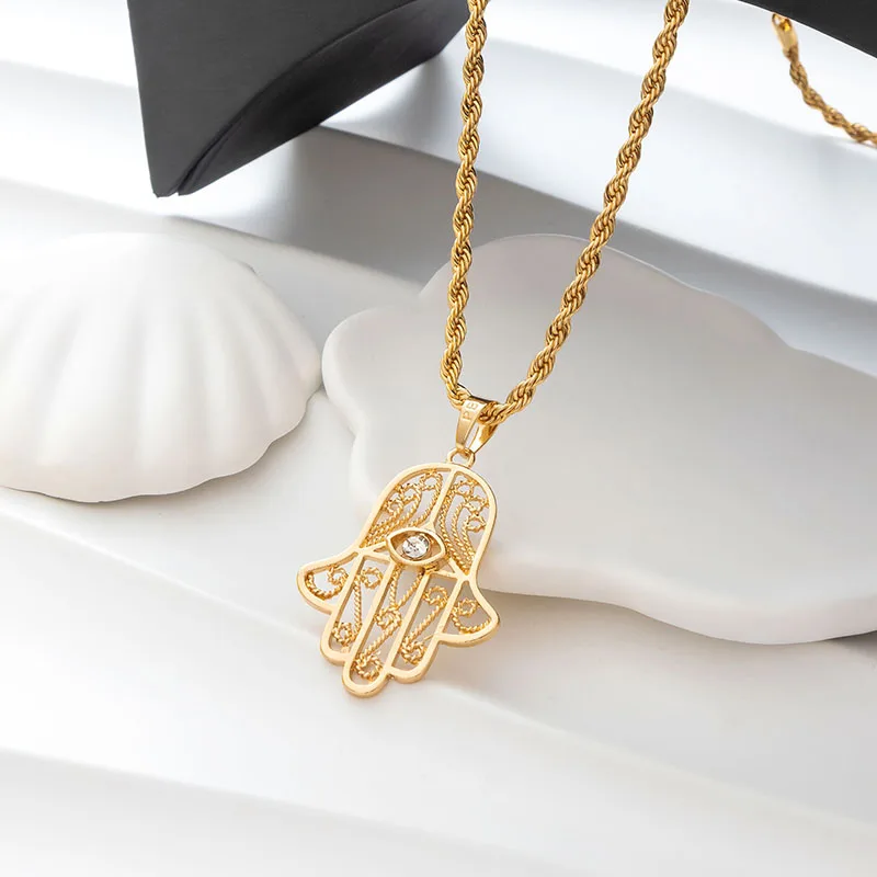 

FatimaStory Necklace Man Hip Hop Style Head Pendant Woman Ethnic Coin Jewelry