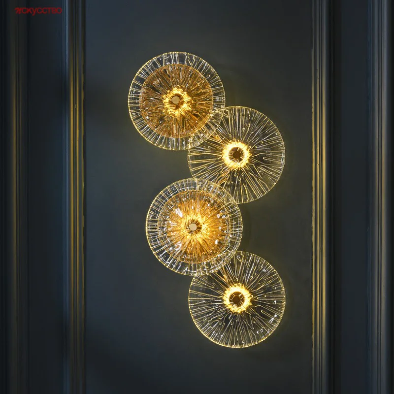 Nordic Modern Sun Glass Round Led Wall Lamp Luxury Loft Villa Hotel House Decoration Corridor Living Room Sconces Light Fixtures