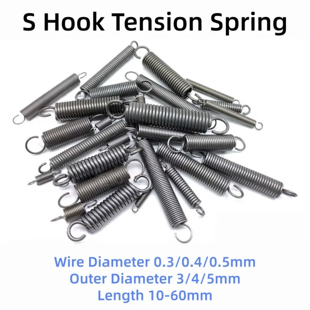 10Pcs Small Extension Tension Springs Spring Steel Stretch Spring With Hooks Wire Dia 0.3-0.5mm OD 3-5mm L=10-60mm
