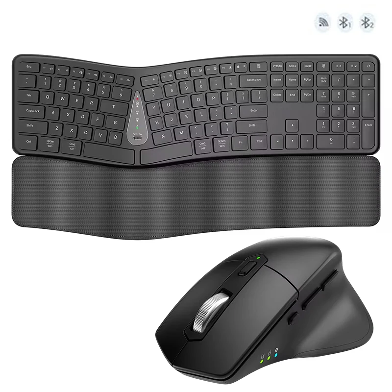 Ergonomic Keyboard Mouse Wireless Combo,Bluetooth/2.4G Ergo Split Keyboard with Palm Rest,Full Size Rechargeable Keyboard Mouse