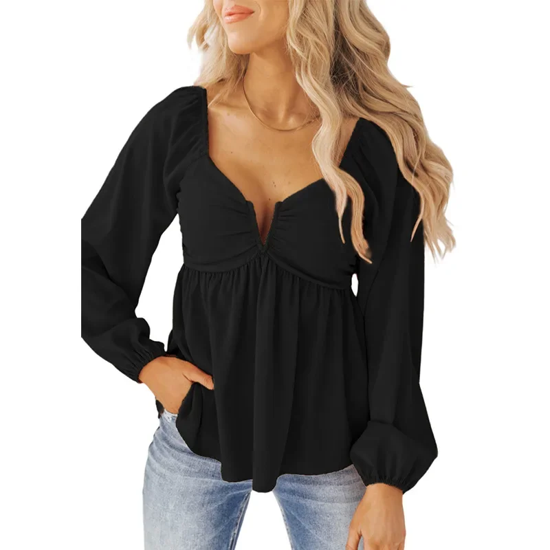 Sexy Loose V-neck Long Sleeved Shirt for Women