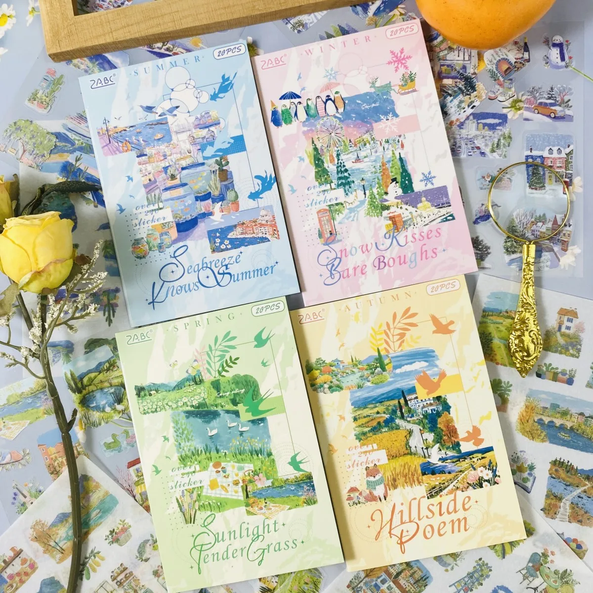 20sheets Scrapbook Landscape Stickers Dual Materials PET and Washi Paper for Scrapbooking Journaling DIY Crafts Card Making