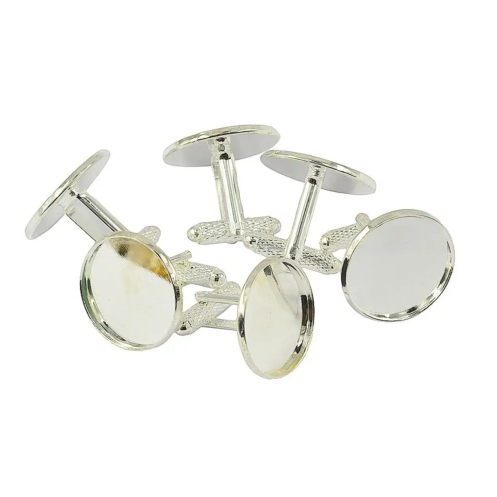 6 pieces Silver Plated Cufflink Blanks with 20mm Round Bezel Cabochons Settings/