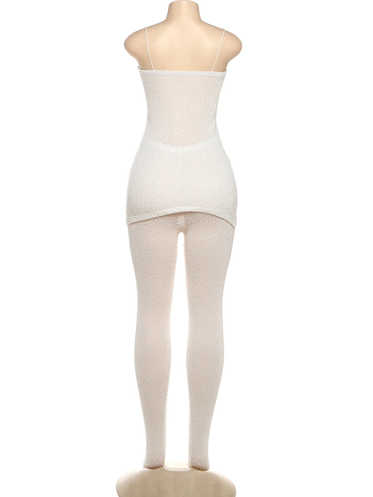 Nibber 2 Piece Set Fashion See Through Woman Low-Neck Backless Camisole Tops+Skinny Peach Hip Long Pants Street Sexy Outfits