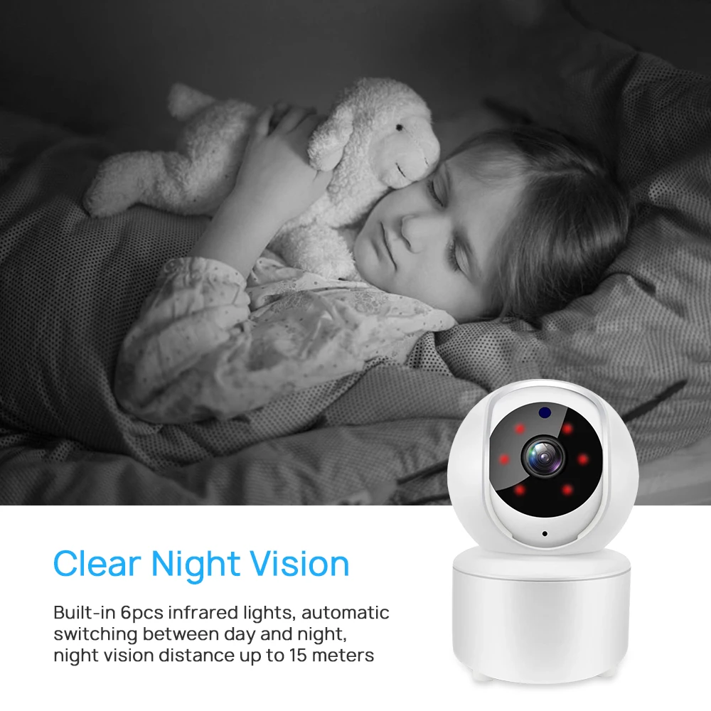 HD 3MP Mini Wifi Camera Indoor PTZ IP Camera Auto Tracking Two Way Audio Wide View Angle Motion Detection iCSee Baby Monitor