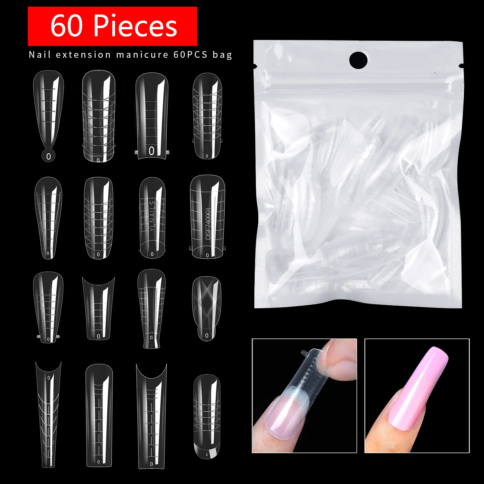 Buy in Bulk Pay One Shipping Fee Only 60Pcs/Bag Dual Form Nail Plastic Extension Forms For UV Gel Quick Building Mold Top