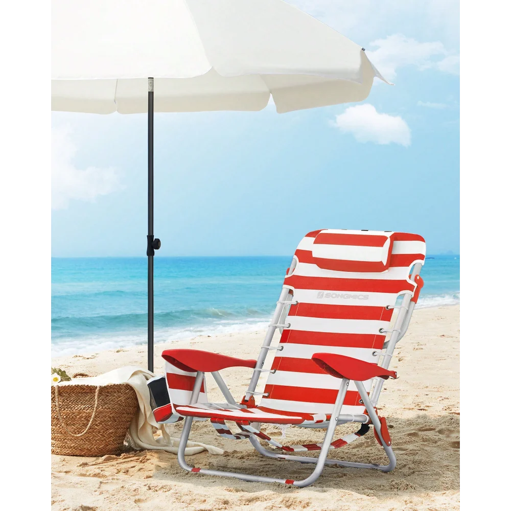 

SONGMICS Beach Chair, Folding Camping Chair, Portable Outdoor Chair, 331 Lb Capacity, Carry As A Backpack, With Adjustable Backr