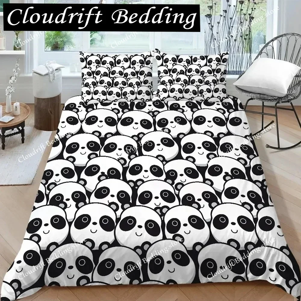 3D Panda Bedding Set for Boys Girls Cute Cartoon Giant Panda Duvet Cover Set King Queen Size Yellow Soft Polyester Quilt Cover