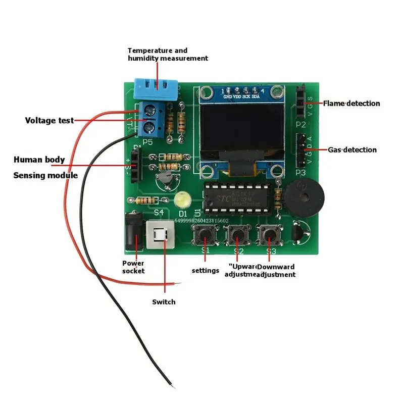 AT82-Multifunctional Sensor Alarm Module Kit CO Gas Flame Temp Humidity Human Body Detection Board For Electronic DIY Project